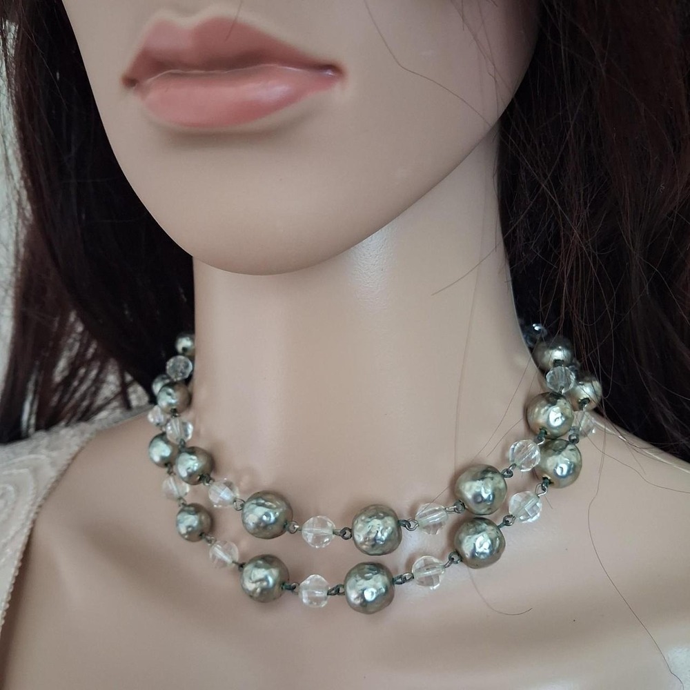 Vintage 90s retro-revival 50s inspired double  choker w/hammered metallic beads
